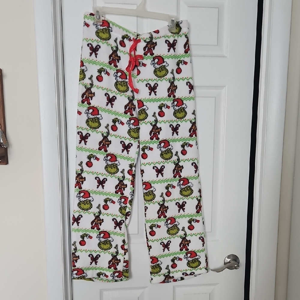 Festive Women's Pajama Pants - White with Red and Green Accents